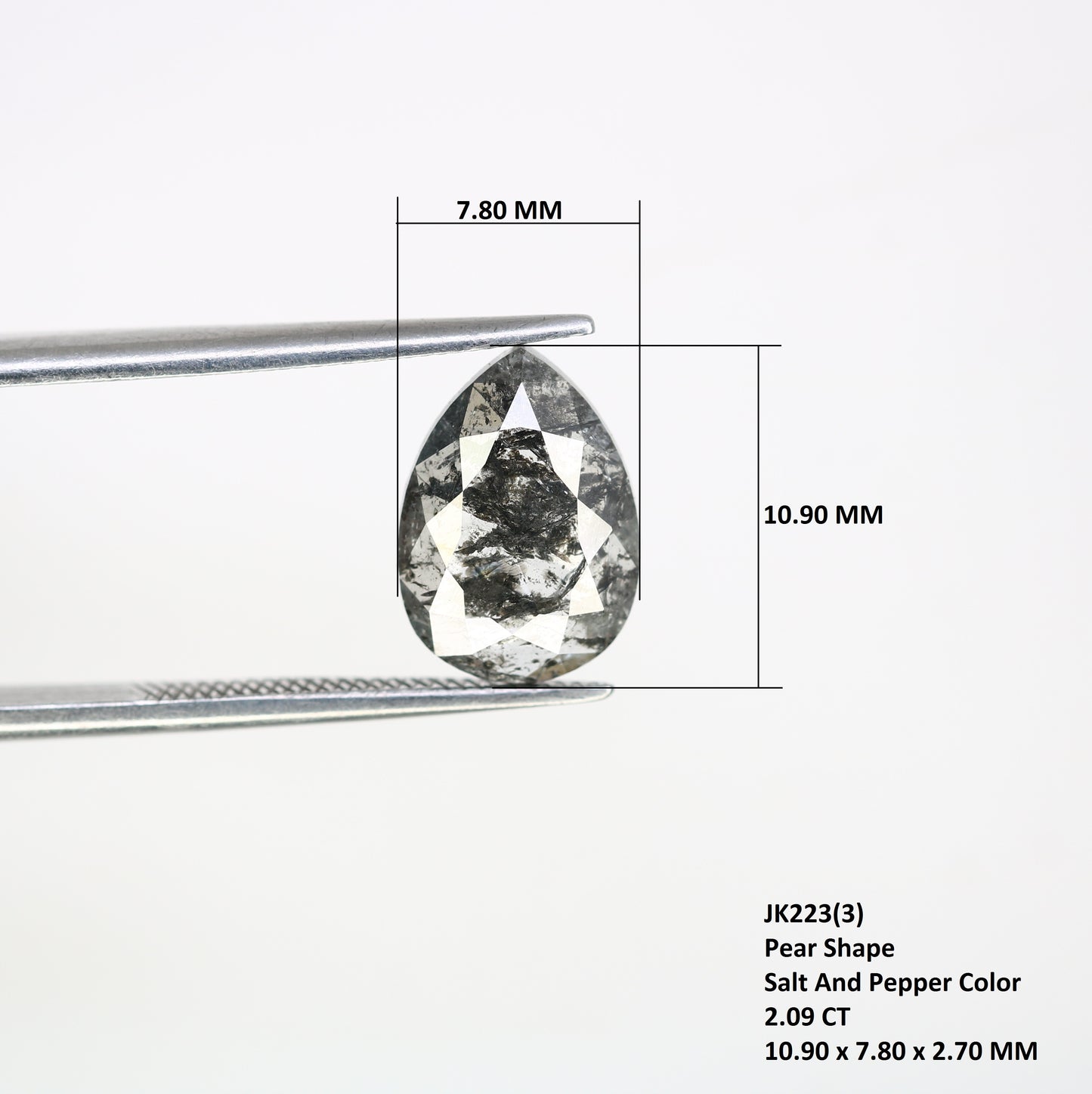 Pear Cut Diamond 2.09 Carat Natural Loose Salt And Pepper Diamond Ring - JayKrishna Diamond