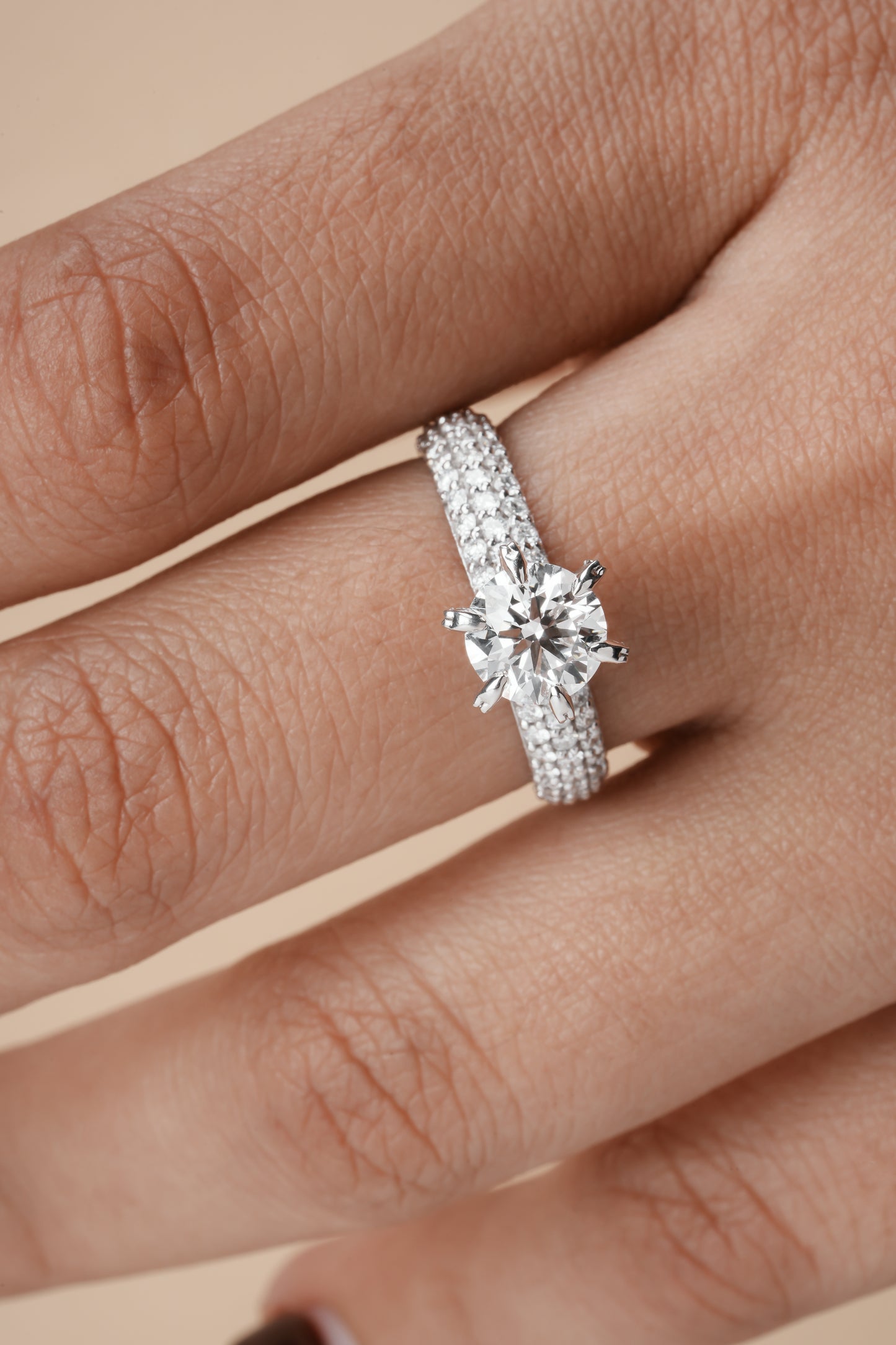 Pave Set Side-Stone Round Labgrown Engagement Ring / 14k Solid Gold Labgrown Diamond Ring for Women 1 CT Promise Ring - JayKrishna Diamond