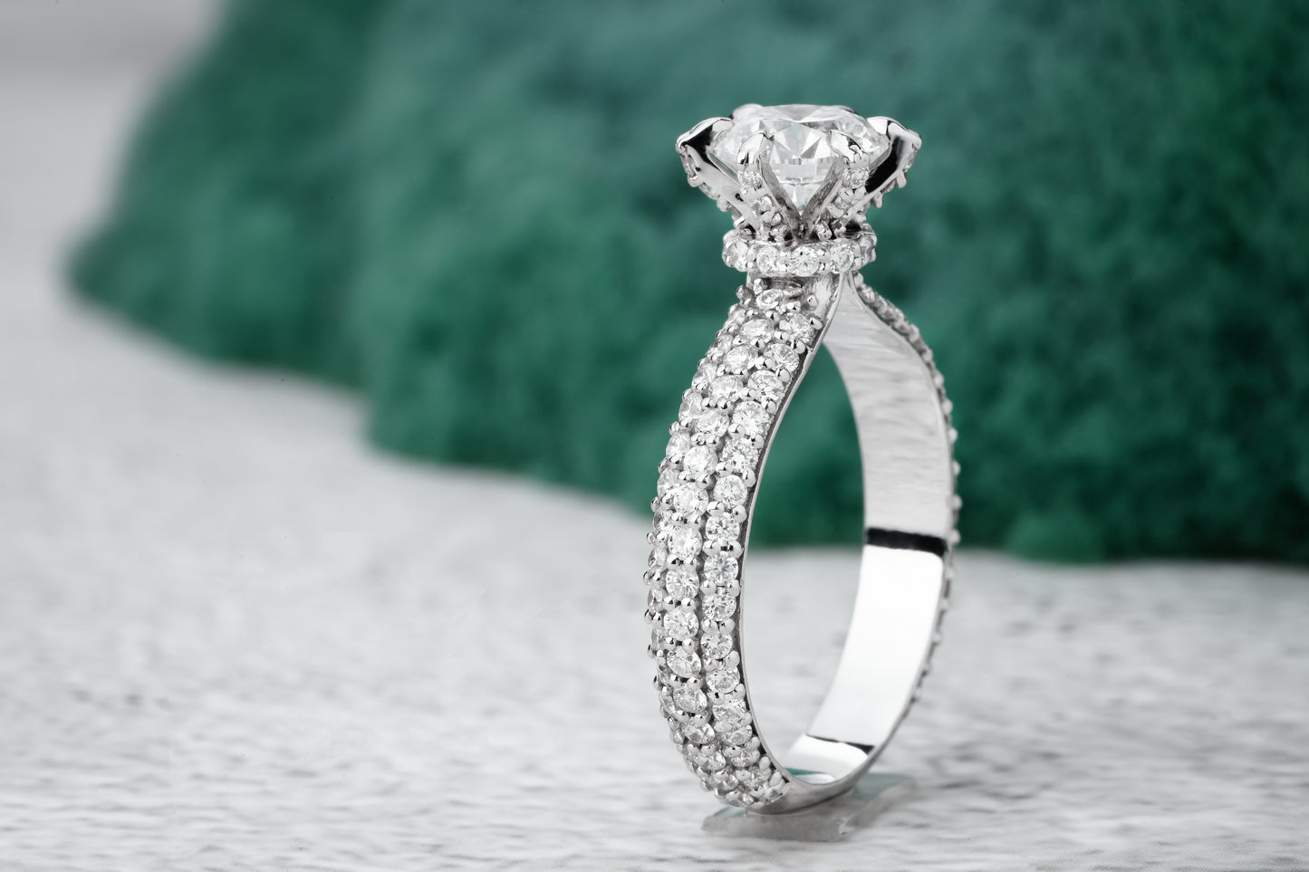 Pave Set Side-Stone Round Labgrown Engagement Ring / 14k Solid Gold Labgrown Diamond Ring for Women 1 CT Promise Ring - JayKrishna Diamond