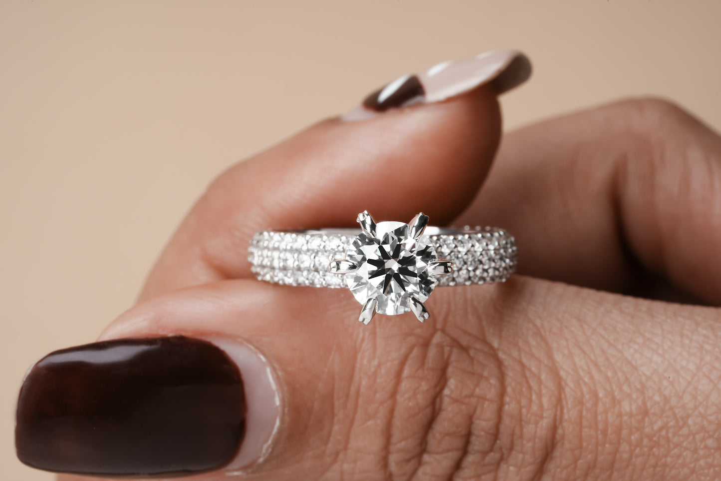 Pave Set Side-Stone Round Labgrown Engagement Ring / 14k Solid Gold Labgrown Diamond Ring for Women 1 CT Promise Ring - JayKrishna Diamond