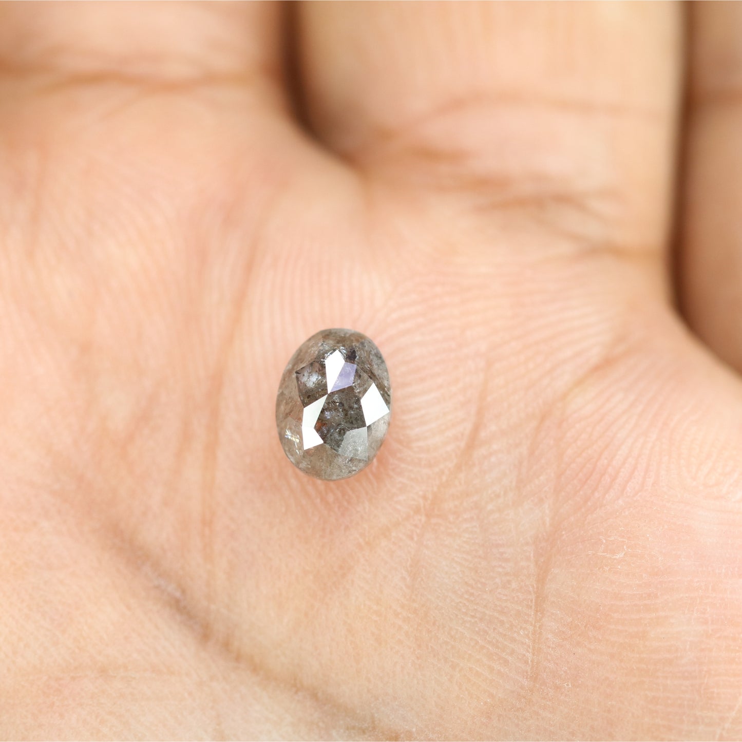 1.42 CT Oval Shape Salt And Pepper Rustic Diamond For Halo Set Ring | Wedding Gift - JayKrishna Diamond