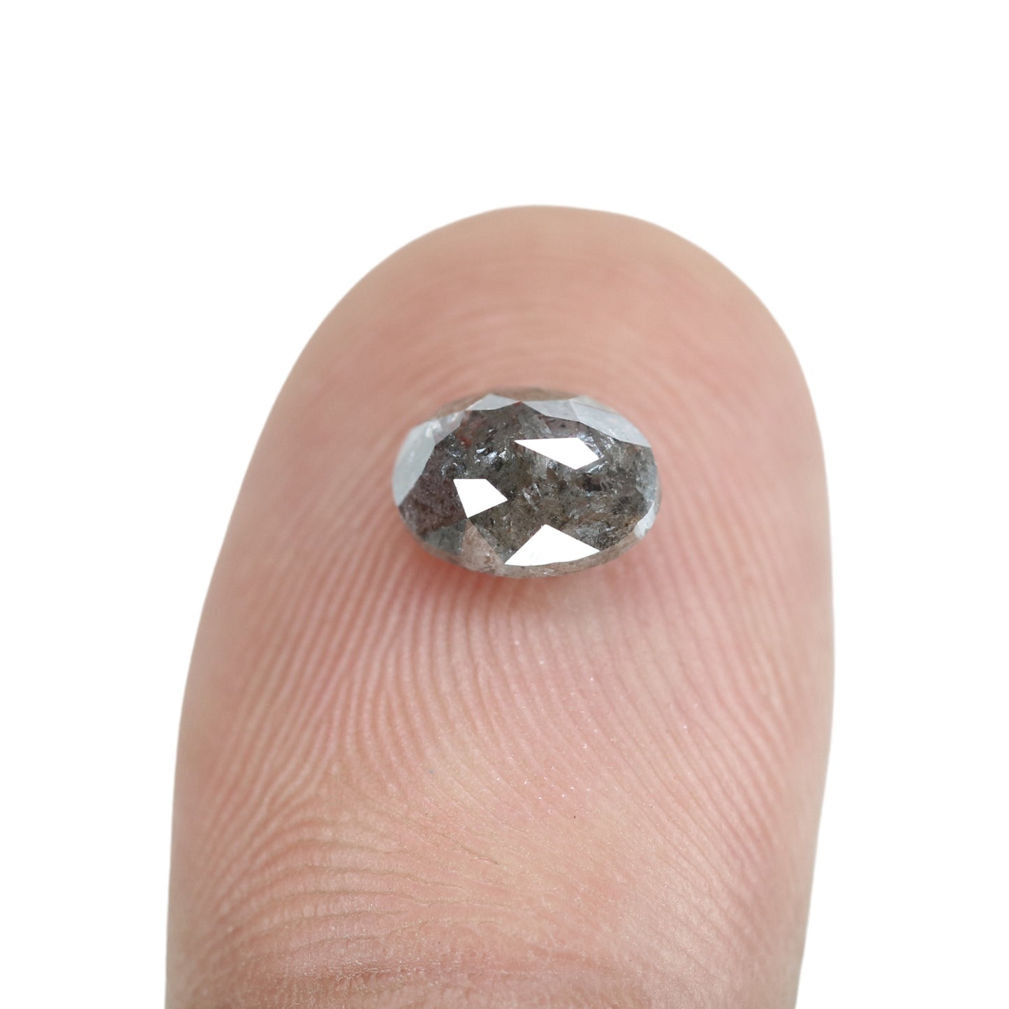 1.42 CT Oval Shape Salt And Pepper Rustic Diamond For Halo Set Ring | Wedding Gift - JayKrishna Diamond
