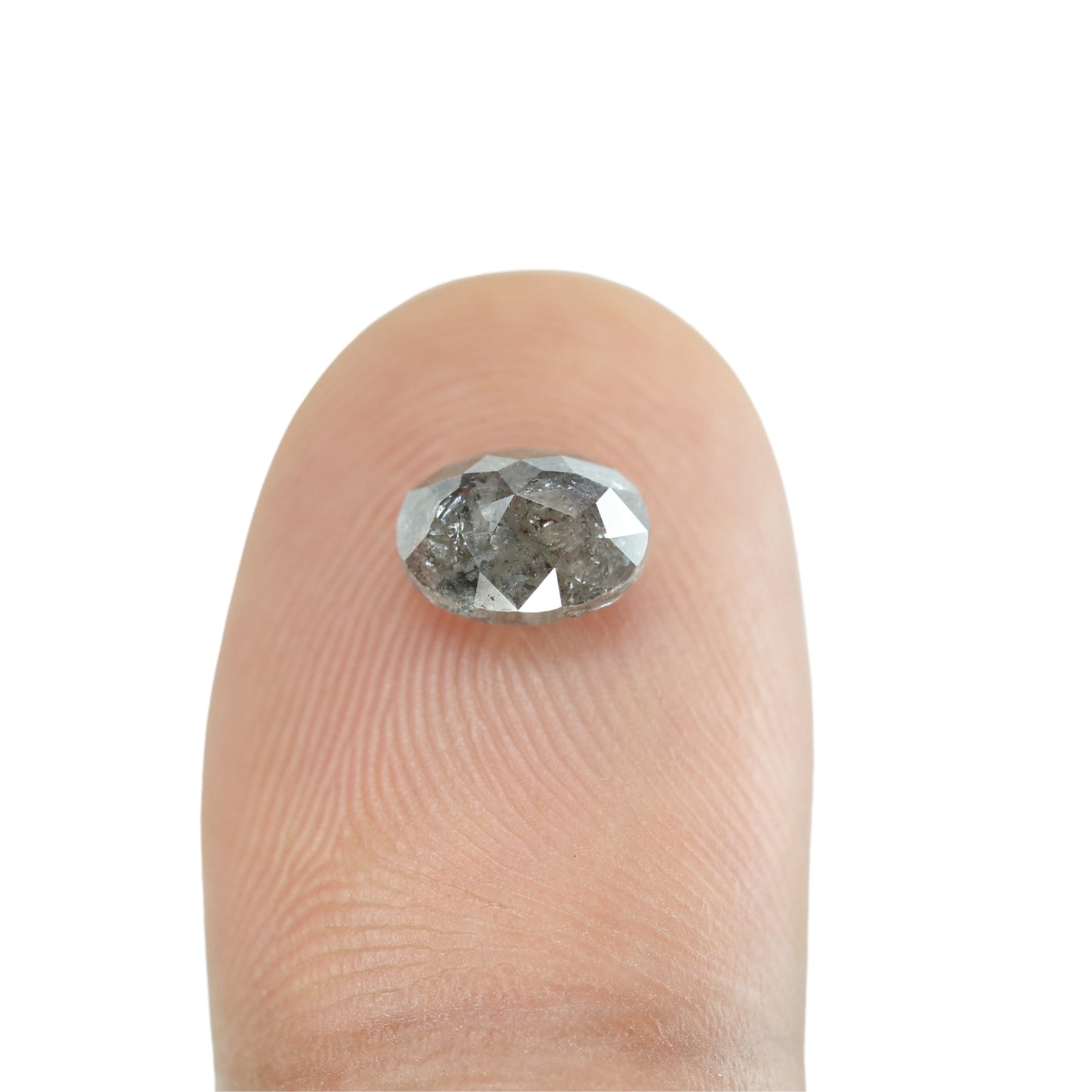 1.42 CT Oval Shape Salt And Pepper Rustic Diamond For Halo Set Ring | Wedding Gift - JayKrishna Diamond