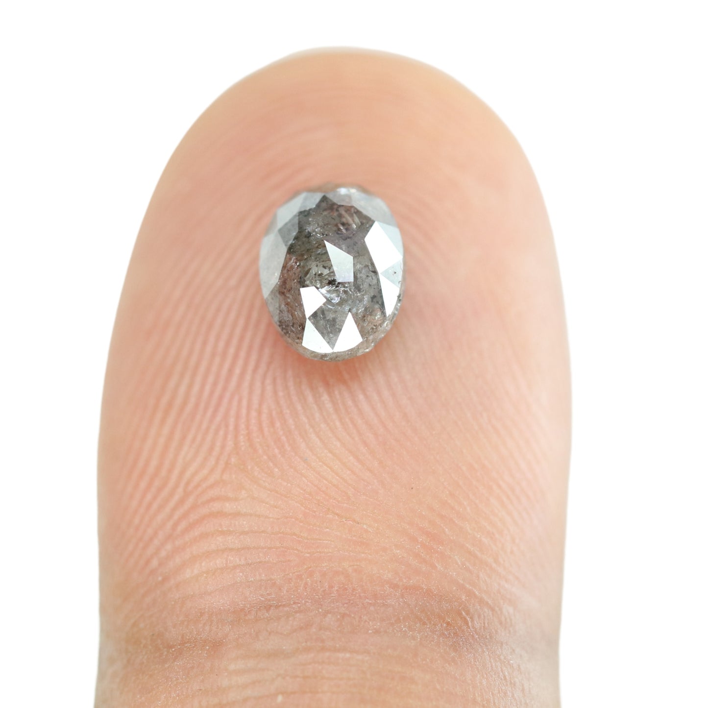 1.42 CT Oval Shape Salt And Pepper Rustic Diamond For Halo Set Ring | Wedding Gift - JayKrishna Diamond