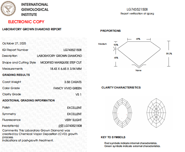 3.58 CT Marquise Step Cut Fancy Colour Lab Grown (CVD) Diamond | IGI Certified