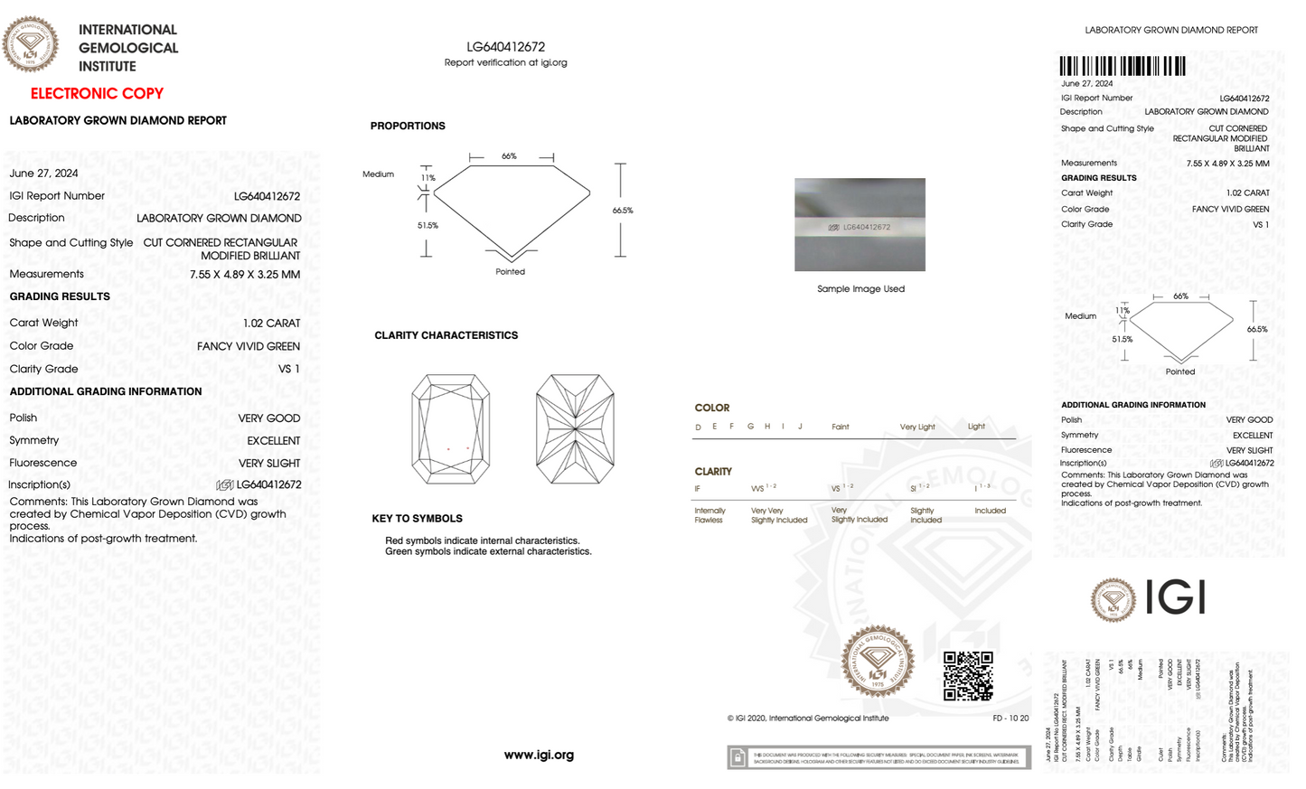 1.00 CT Emerald Cut Lab Grown Diamond Dark Green Color | IGI Certified | Lab Created Diamond for Rings