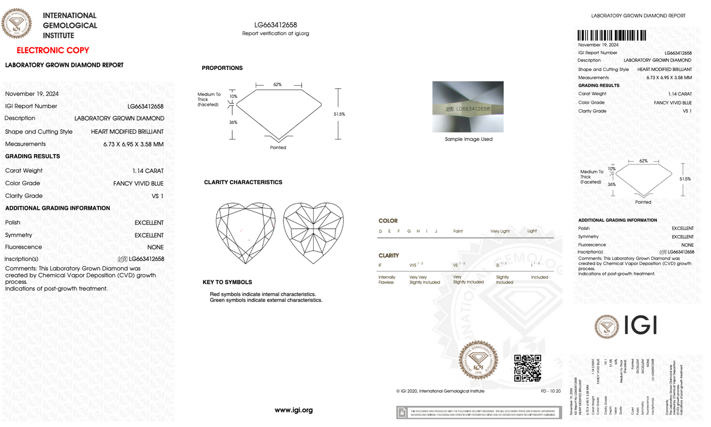 1.14 CT Heart Cut Lab Grown Diamond Blue Color | IGI Certified | Lab Created Diamond for Rings