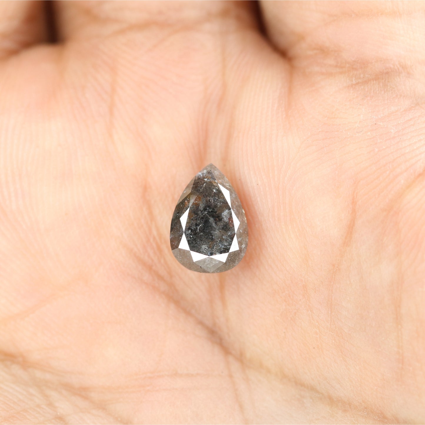 2.06 CT Pear Shape Salt And Pepper Rustic Diamond For Engagement Ring | Proposal Ring - JayKrishna Diamond
