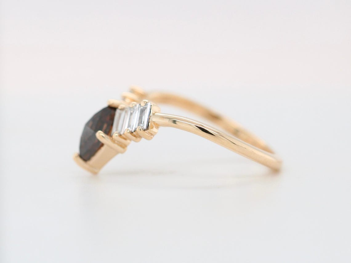 14K Yellow Gold Kite-Shaped Salt and Pepper Diamond Ring Unique Brown Diamond Ring for Women