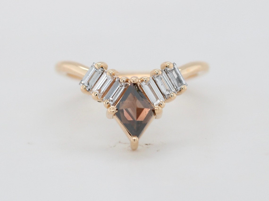 14K Yellow Gold Kite-Shaped Salt and Pepper Diamond Ring Unique Brown Diamond Ring for Women