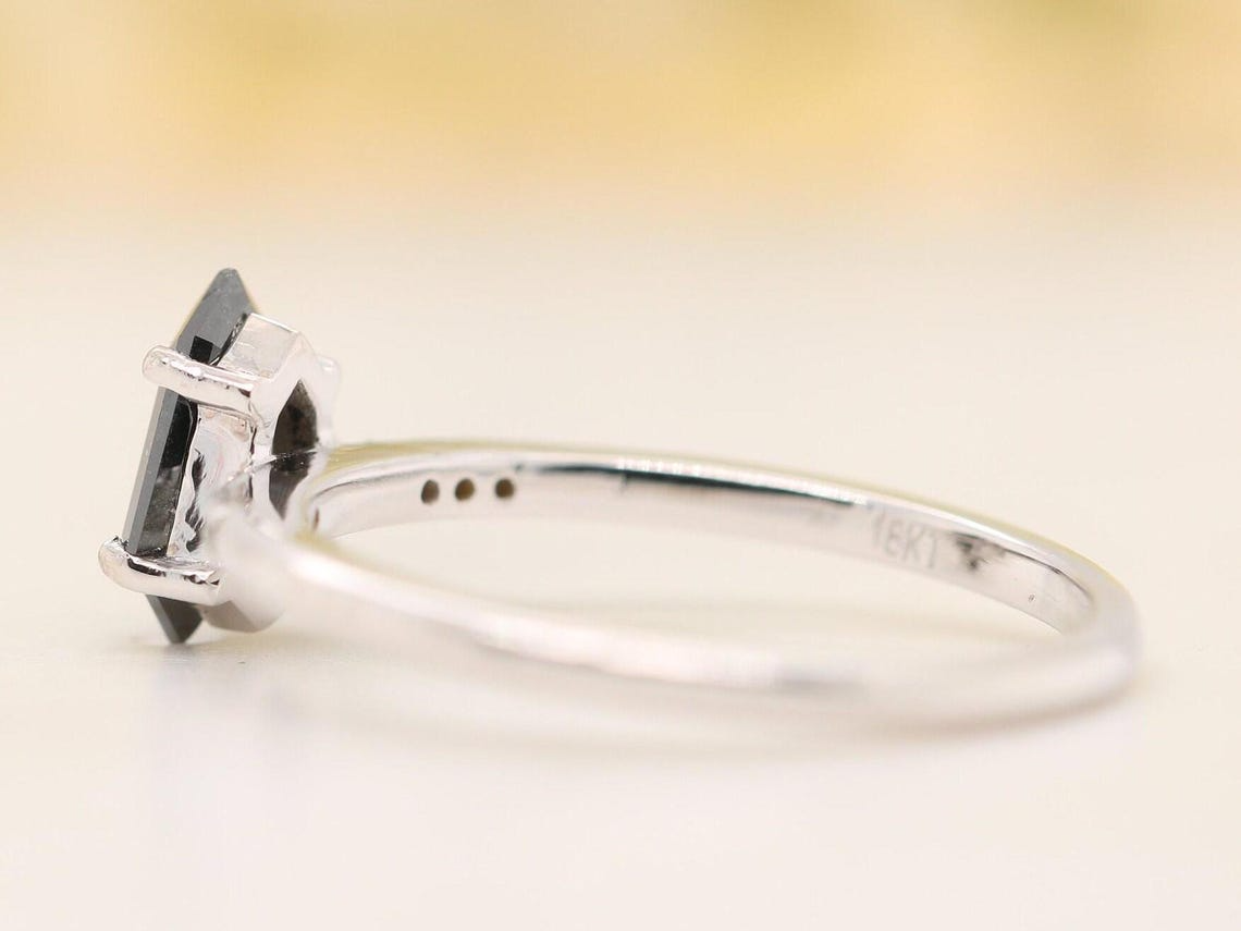 Salt and Pepper Shield Cut Black Diamond Engagement Ring Simple Fancy Diamond Ring for Women Gift