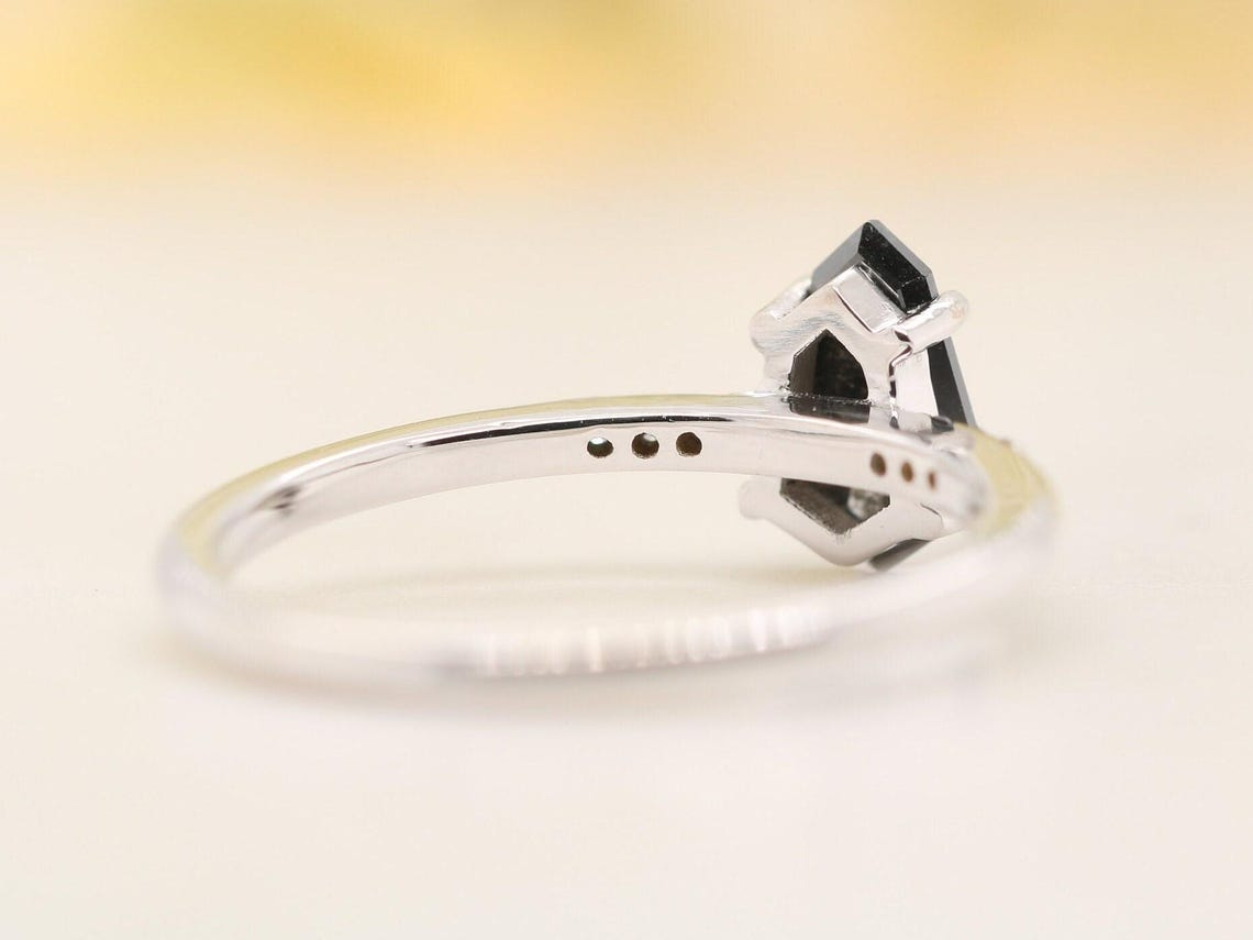 Salt and Pepper Shield Cut Black Diamond Engagement Ring Simple Fancy Diamond Ring for Women Gift