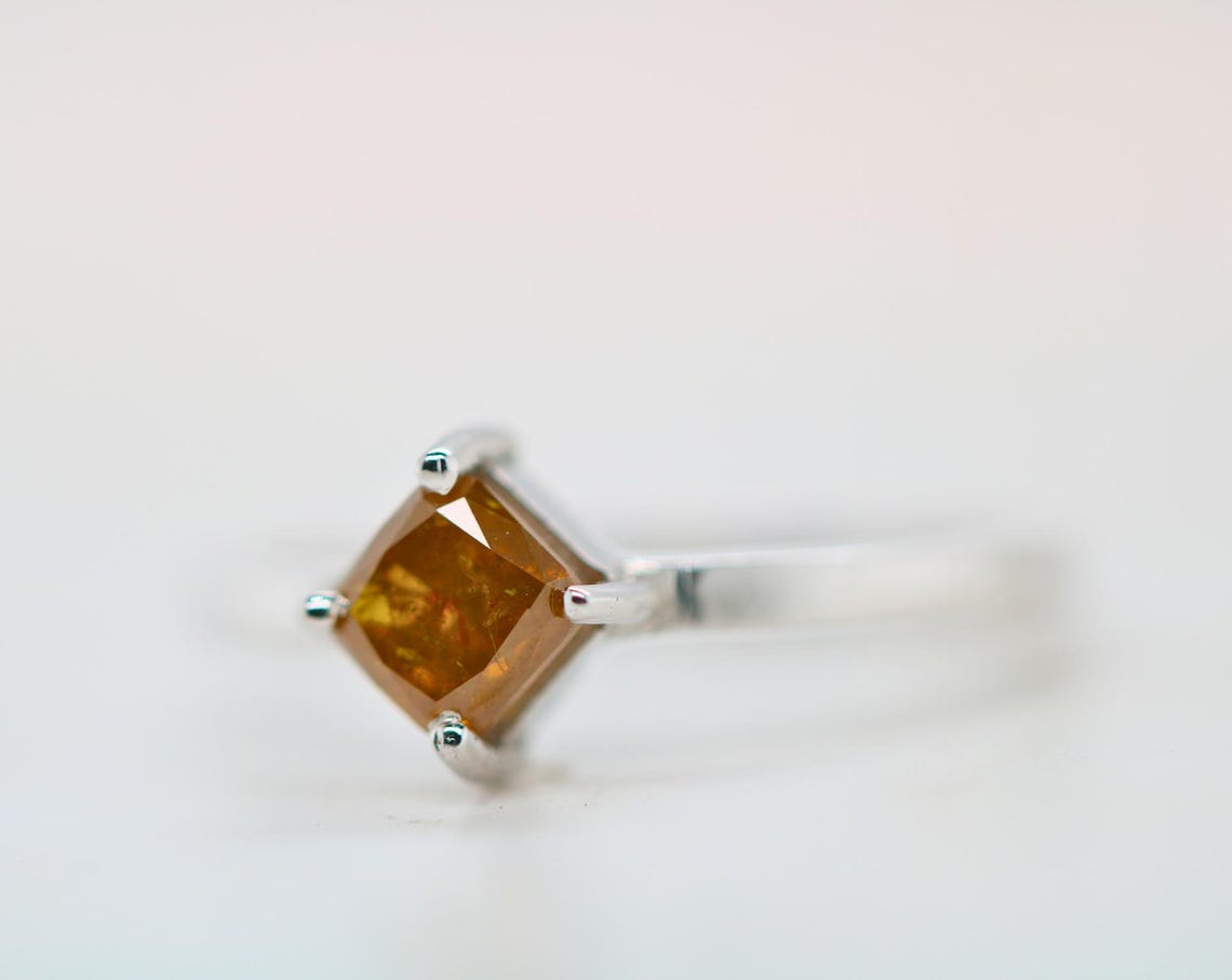 Vintage Art Deco Diamond Ring | Yellow Gold & Silver Antique Square Gemstone Ring | Rustic Organic Natural Diamond Ring