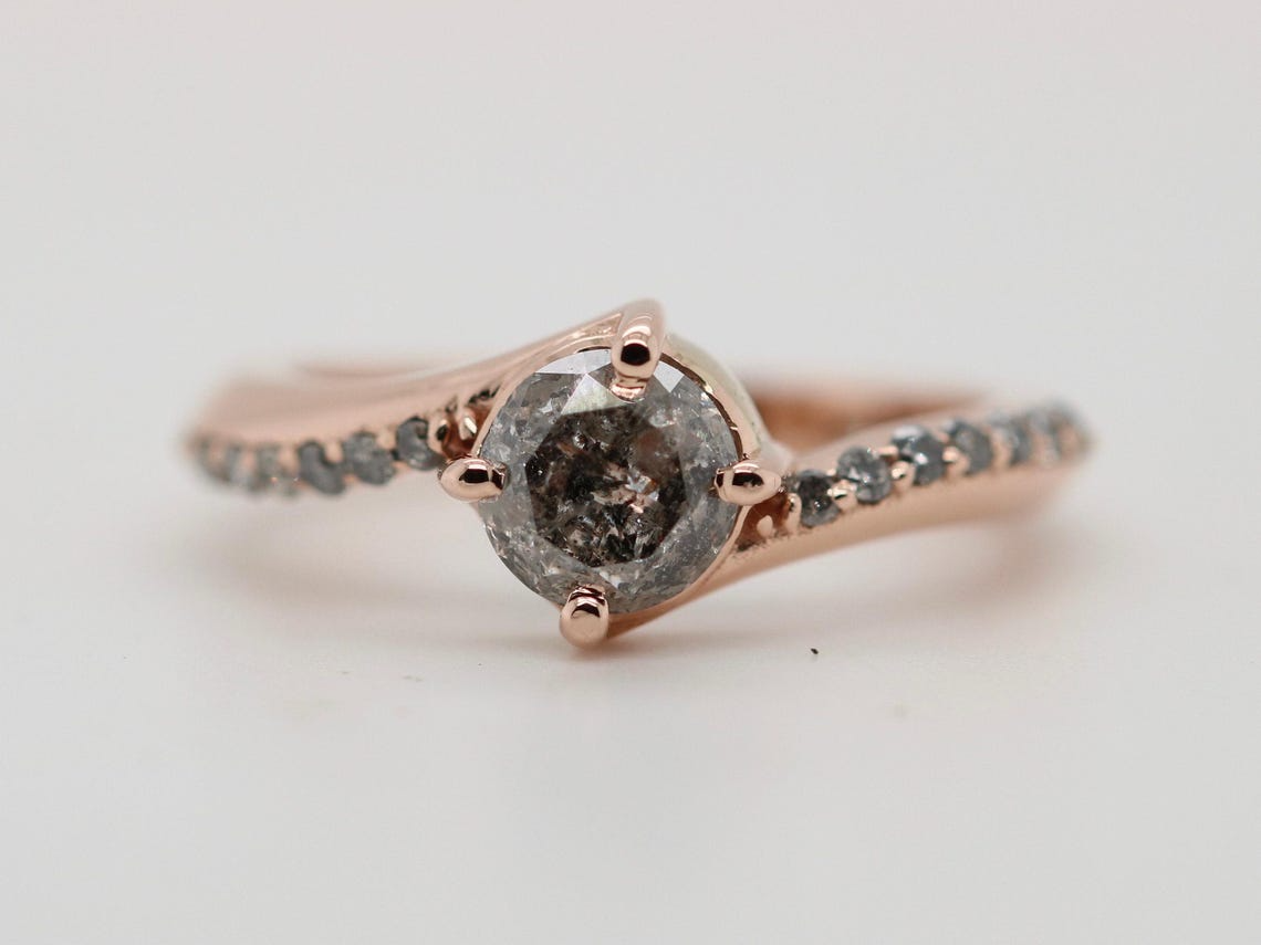 Vintage Salt and Pepper Diamond Wedding Band Half Eternity Gold Ombre Ring White Gray Black Stacking Ring