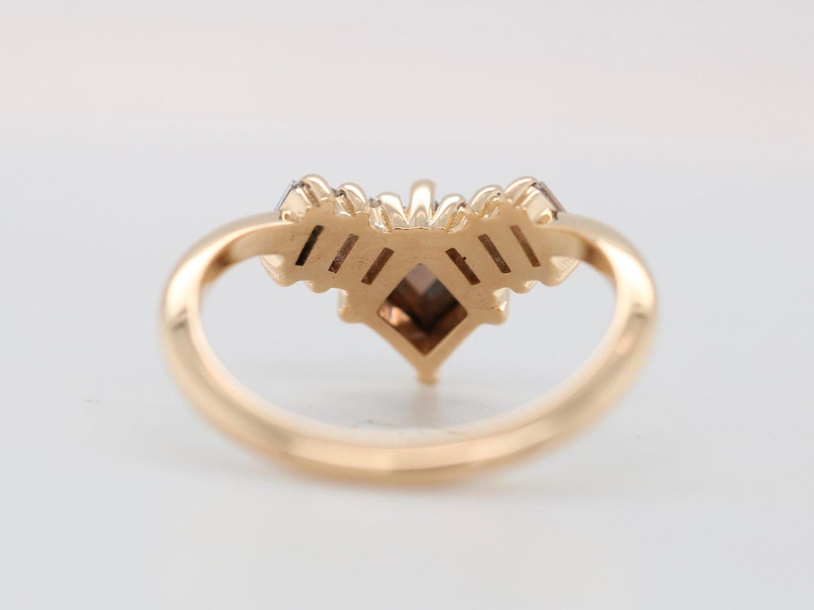 14K Yellow Gold Kite-Shaped Salt and Pepper Diamond Ring Unique Brown Diamond Ring for Women