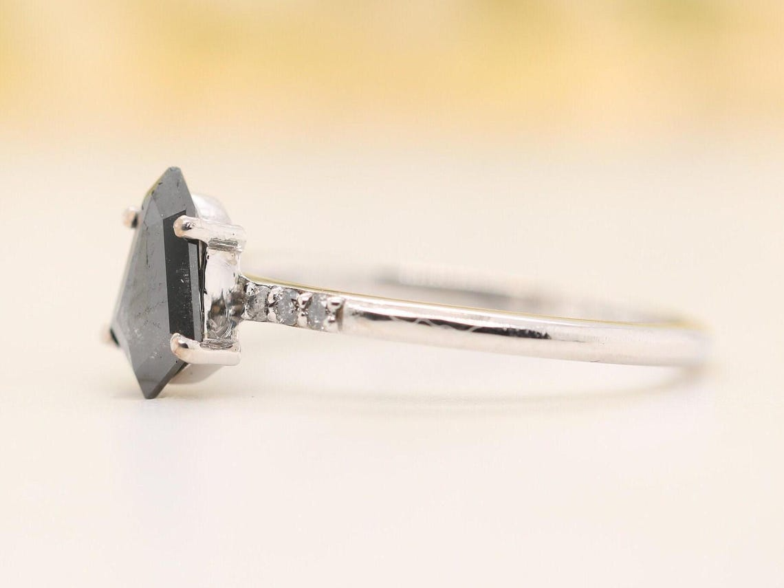 Salt and Pepper Shield Cut Black Diamond Engagement Ring Simple Fancy Diamond Ring for Women Gift
