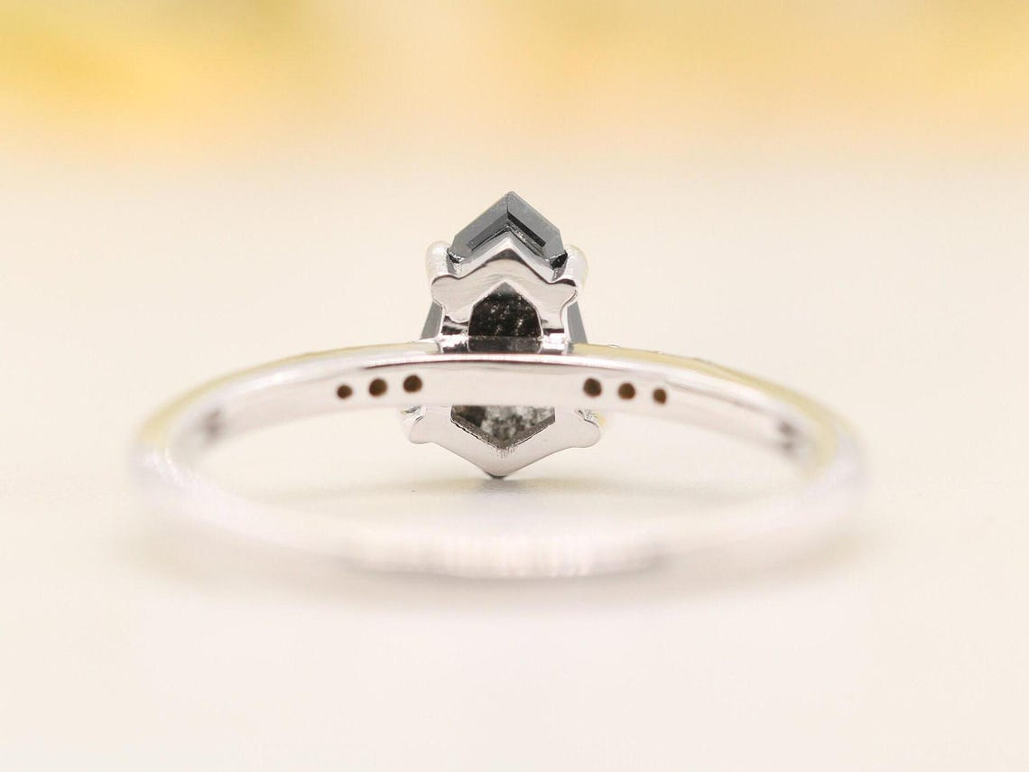 Salt and Pepper Shield Cut Black Diamond Engagement Ring Simple Fancy Diamond Ring for Women Gift