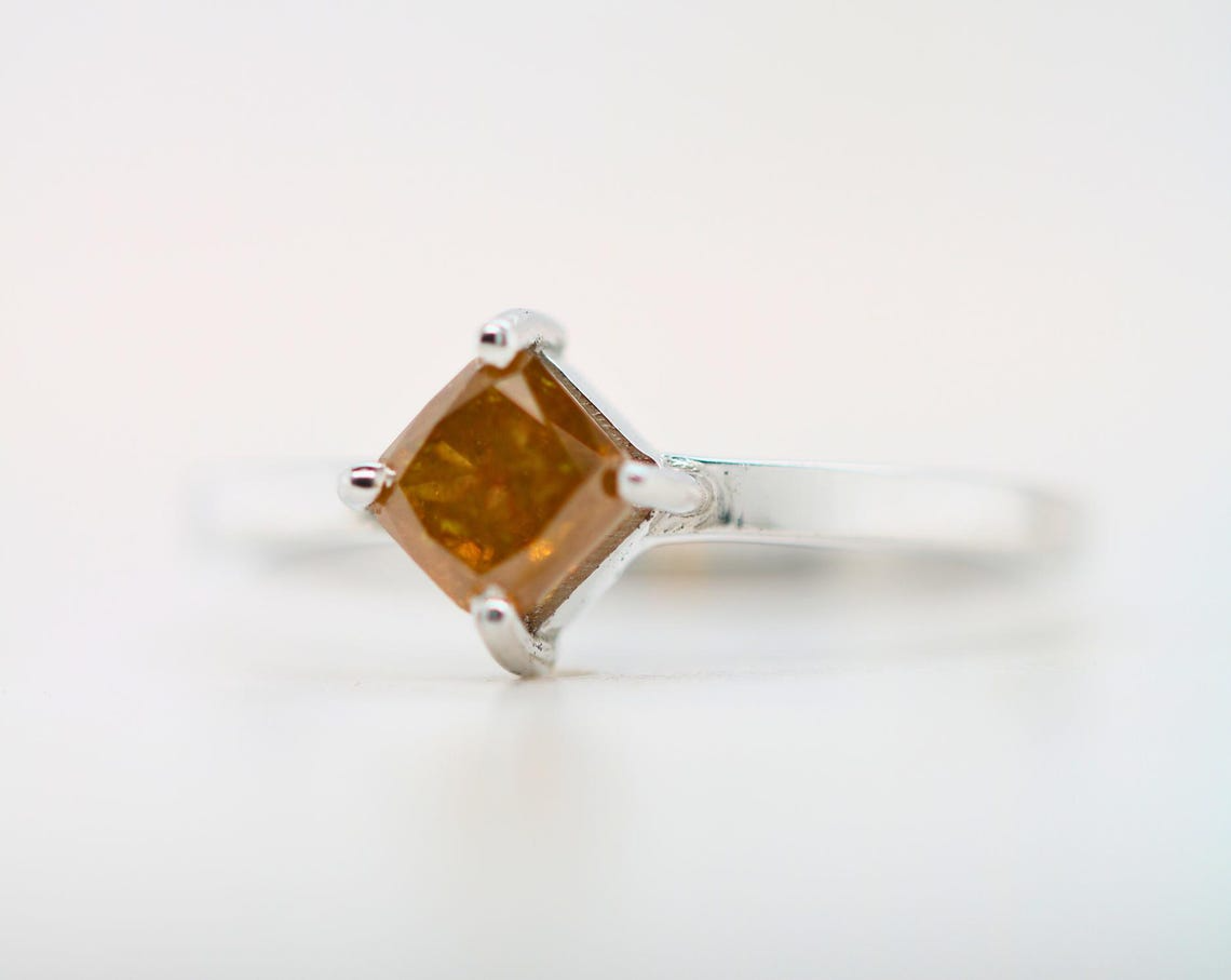 Vintage Art Deco Diamond Ring | Yellow Gold & Silver Antique Square Gemstone Ring | Rustic Organic Natural Diamond Ring