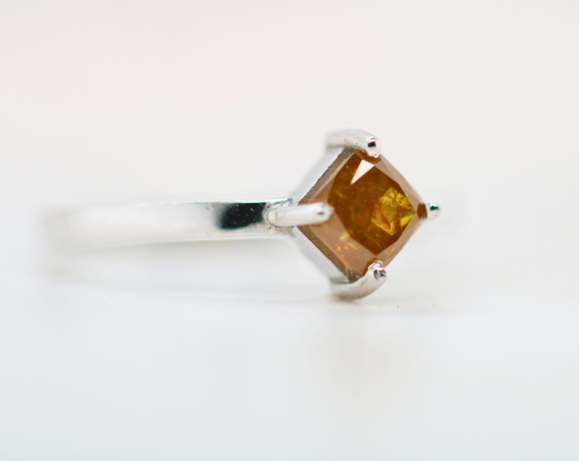 Vintage Art Deco Diamond Ring | Yellow Gold & Silver Antique Square Gemstone Ring | Rustic Organic Natural Diamond Ring