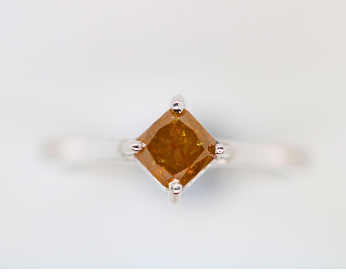 Vintage Art Deco Diamond Ring | Yellow Gold & Silver Antique Square Gemstone Ring | Rustic Organic Natural Diamond Ring