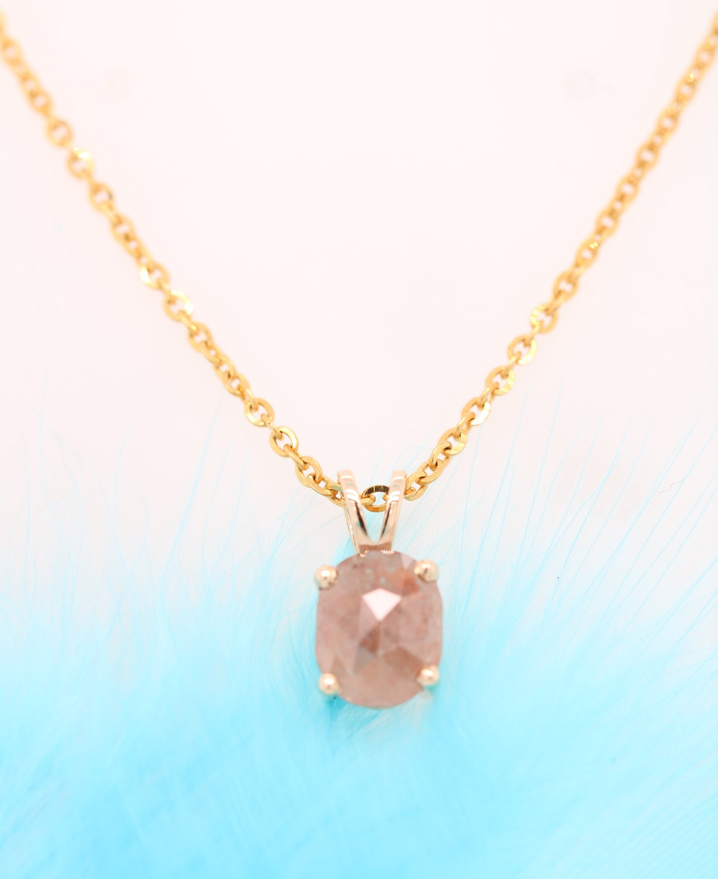 Oval Shape Peach Diamond Pendant with 18K Yellow Gold Chain Necklace For Women - JayKrishna Diamond