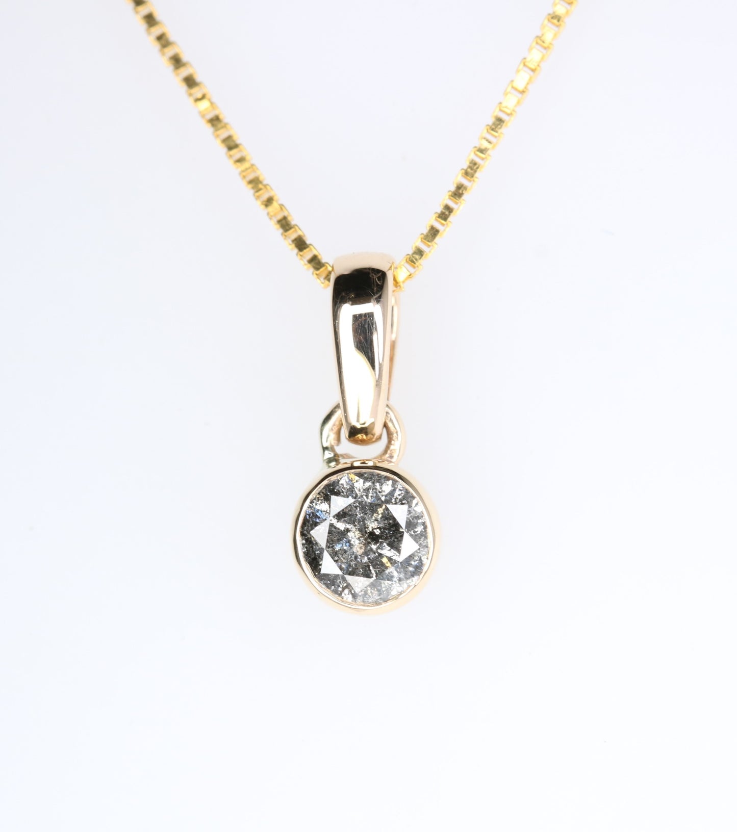 Loose Salt And Pepper Diamond Pendant Bezel Setting With 10K Gold Chain Necklace Gift For Her - JayKrishna Diamond