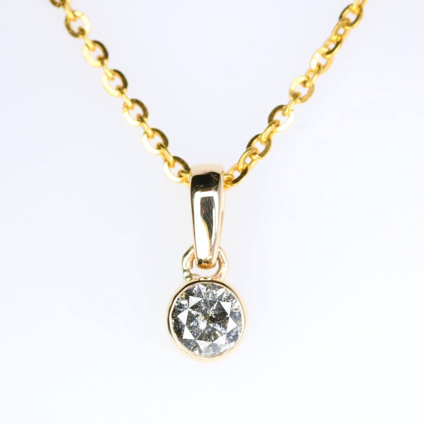 Salt And Pepper Round Brilliant Cut Diamond Pendant Bezel Setting With 10K Gold Chain Necklace For Women - JayKrishna Diamond
