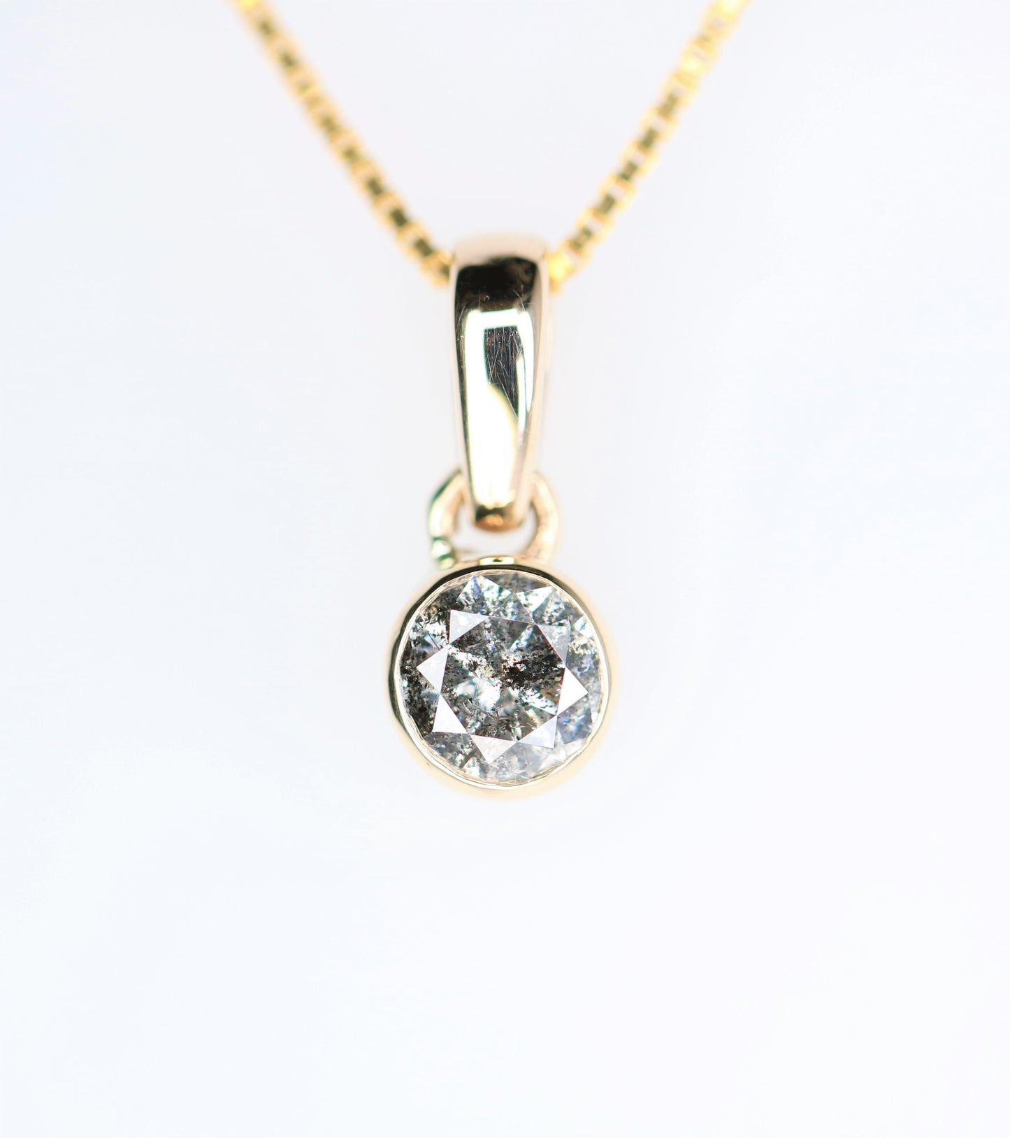 Loose Salt And Pepper Diamond Pendant Bezel Setting With 10K Gold Chain Necklace Gift For Her - JayKrishna Diamond