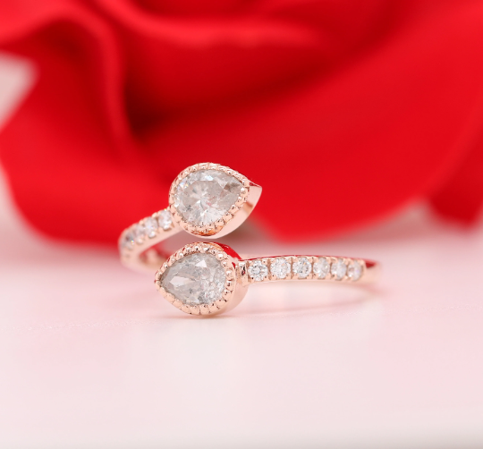 Pear Cut Natural Diamond Wedding Ring, 0.90 CT Diamond jewelry in 14K Gold Gift for Women Engagement - JayKrishna Diamond