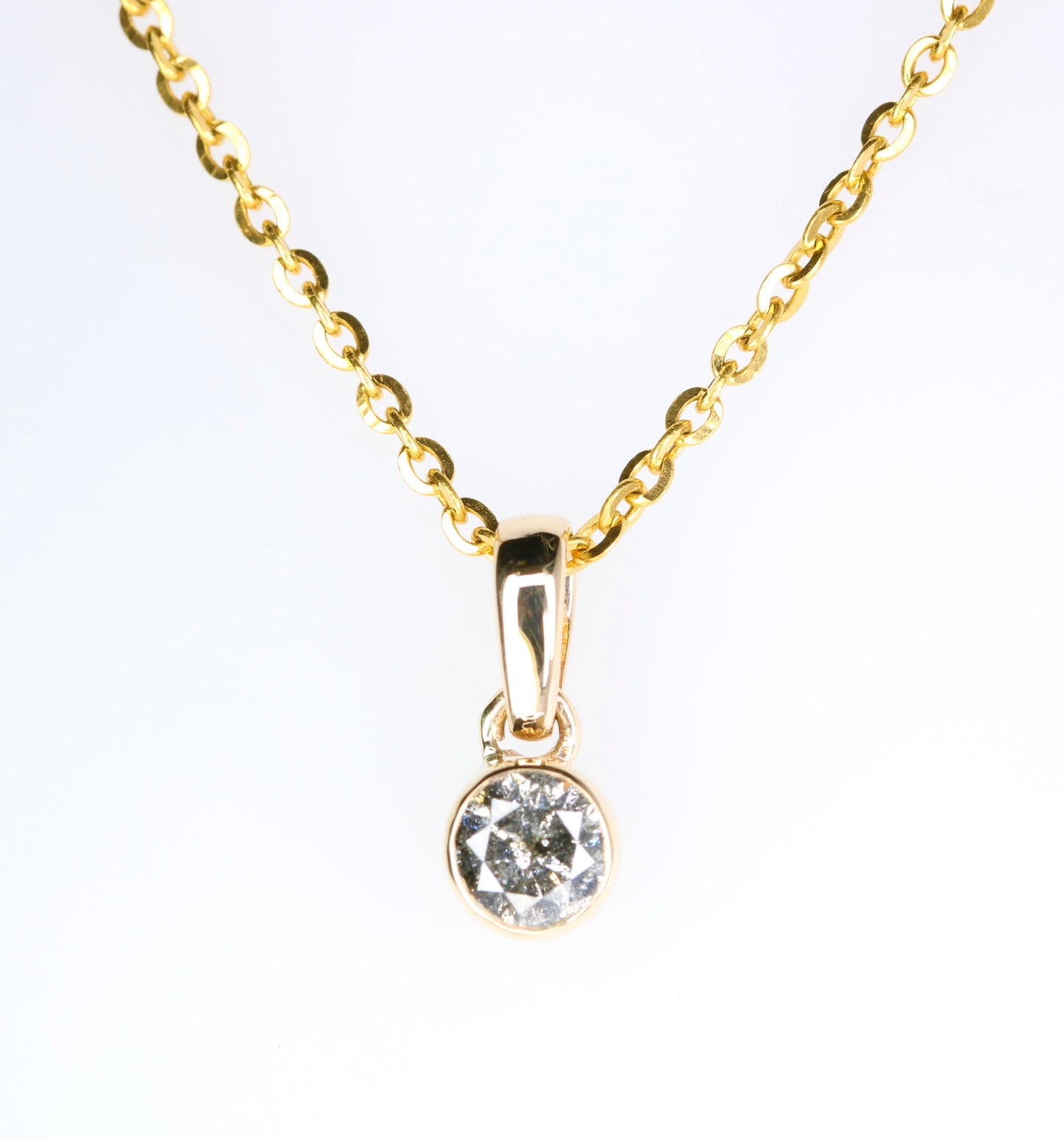 Salt And Pepper Round Brilliant Cut Diamond Pendant Bezel Setting With 10K Gold Chain Necklace For Women - JayKrishna Diamond