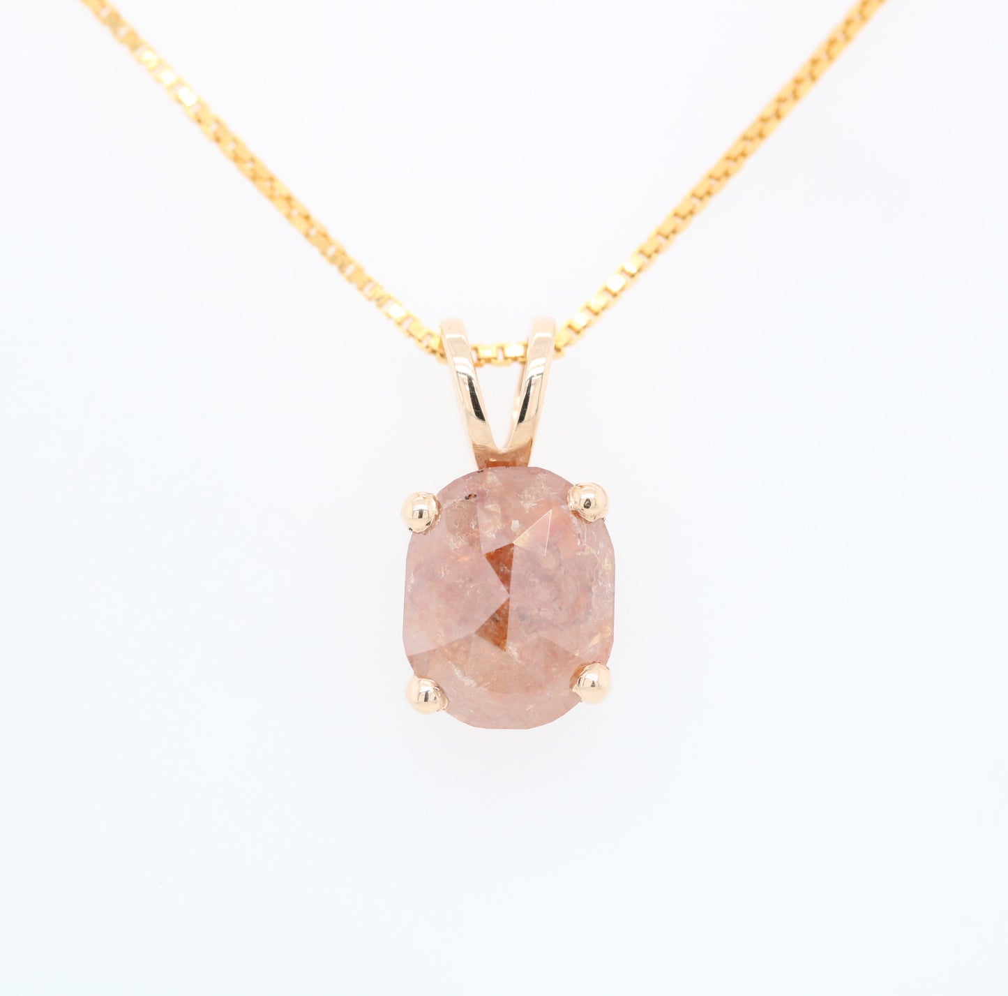 Oval Shape Peach Diamond Pendant with 10K Yellow Gold Pendant With Gold Chain Gift For Her - JayKrishna Diamond