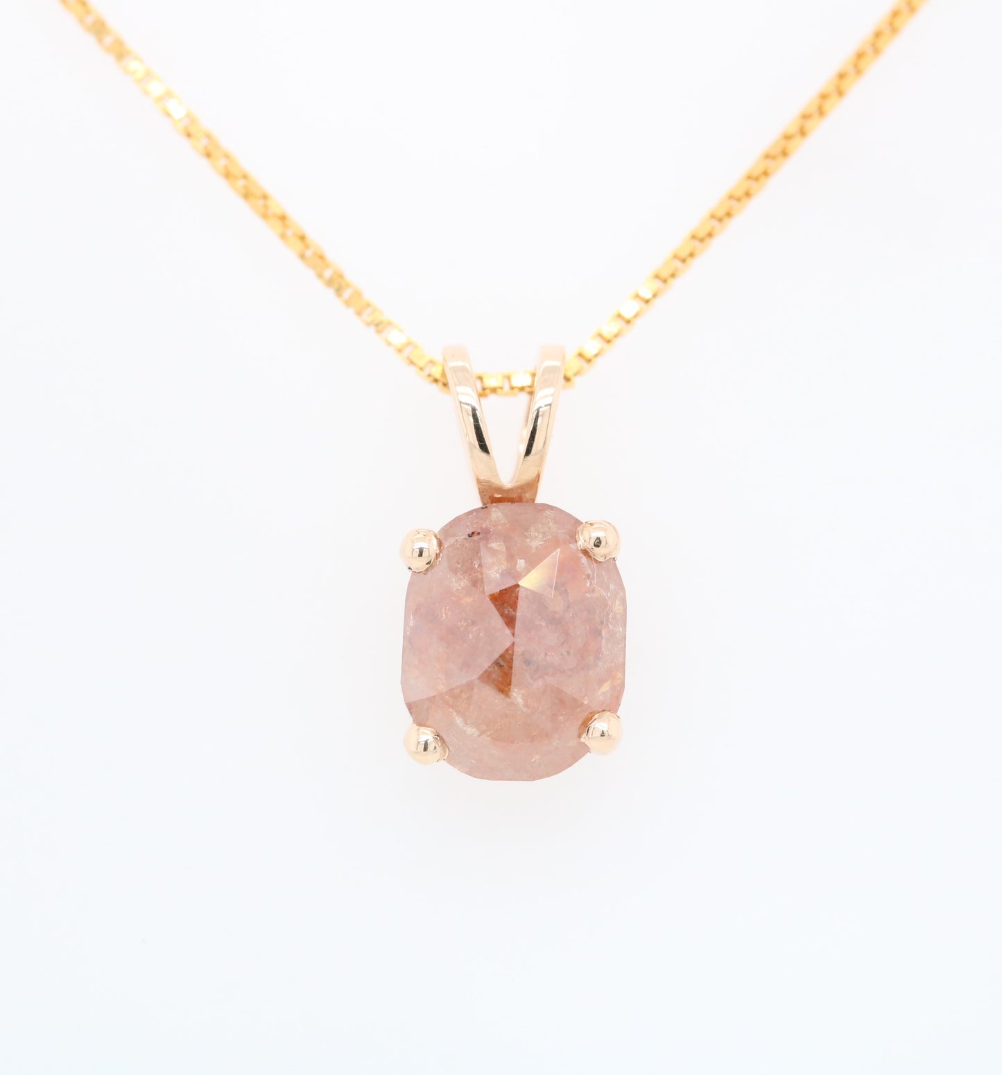 Oval Shape Peach Diamond Pendant with 10K Yellow Gold Pendant With Gold Chain Gift For Her - JayKrishna Diamond