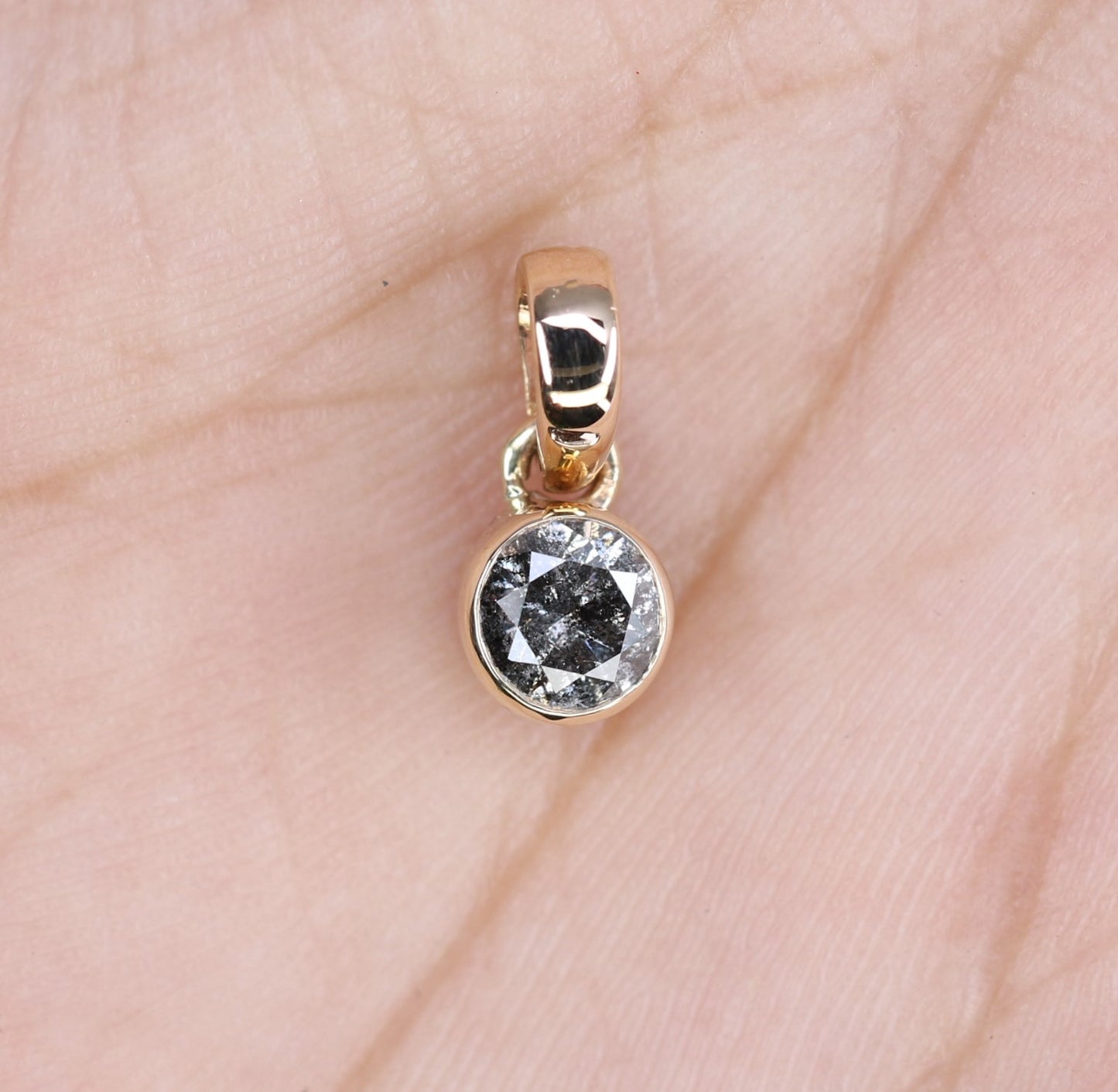 Salt And Pepper Round Brilliant Cut Diamond Bezel Setting Pendant 10k Gold Pendant Gift For Her - JayKrishna Diamond