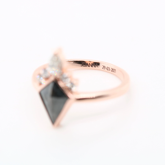 Bezel Set With White Diamonds Crown Galaxy Diamond On 14K Gold Kite Salt And Pepper Engagement Ring - JayKrishna Diamond