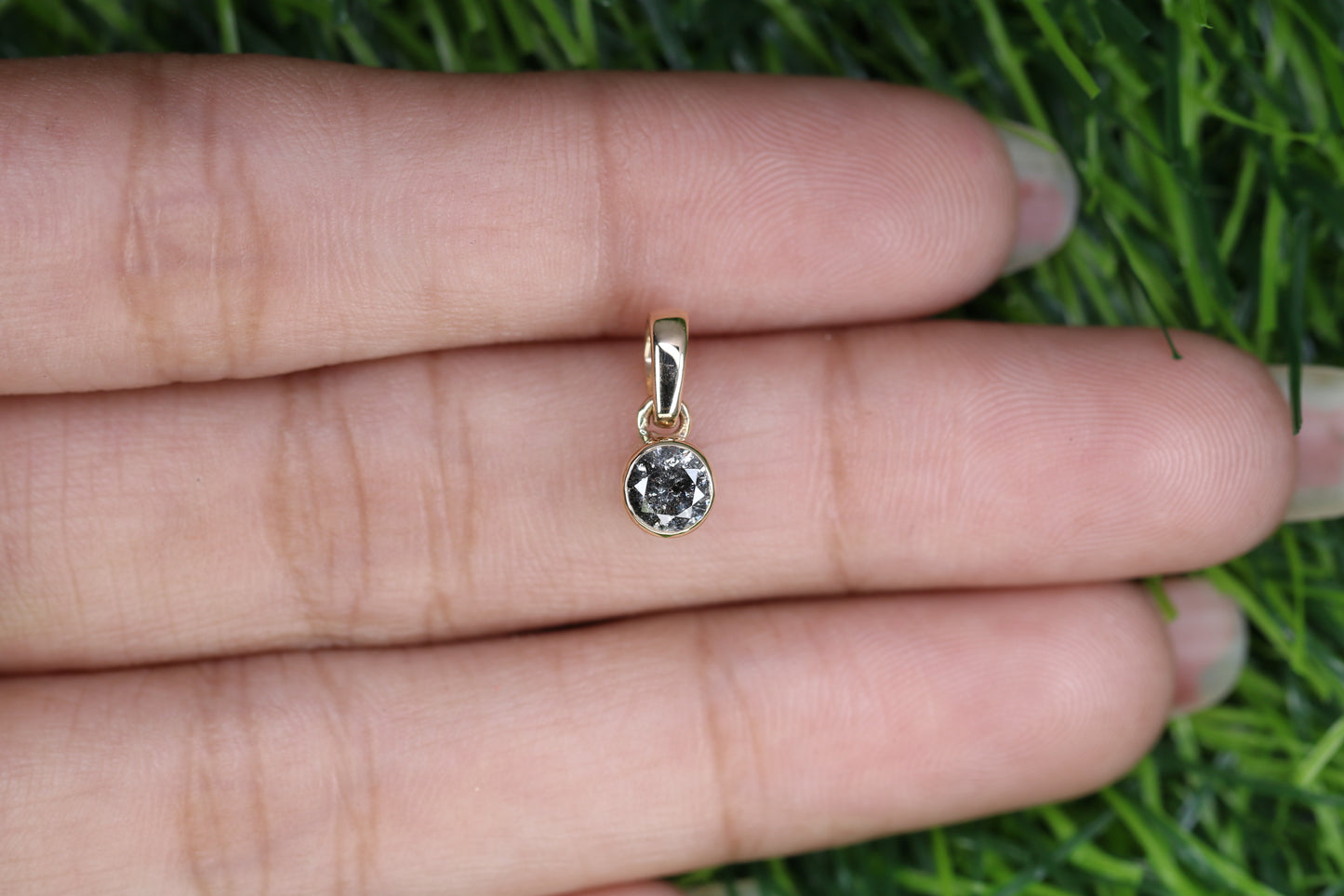 Salt And Pepper Round Brilliant Cut Diamond Bezel Setting Pendant 10k Gold Pendant Gift For Her - JayKrishna Diamond