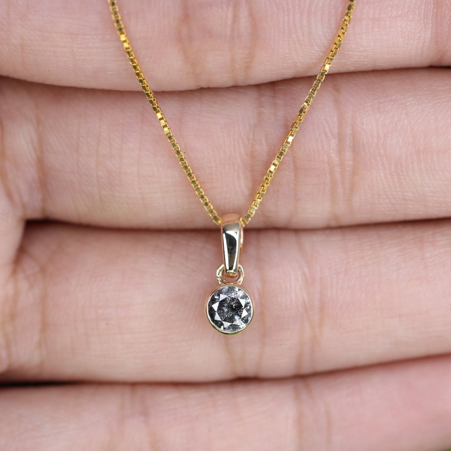 Loose Salt And Pepper Diamond Pendant Bezel Setting With 10K Gold Chain Necklace Gift For Her - JayKrishna Diamond