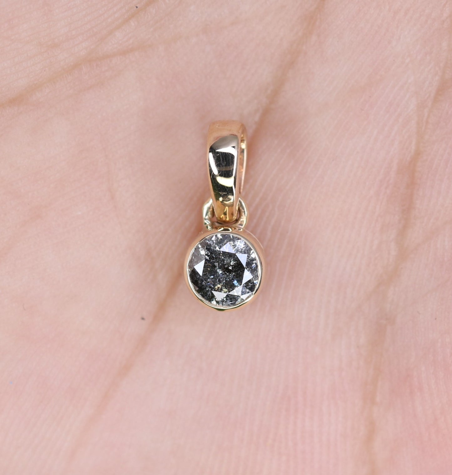 Salt And Pepper Round Brilliant Cut Diamond Bezel Setting Pendant 10k Gold Pendant Gift For Her - JayKrishna Diamond