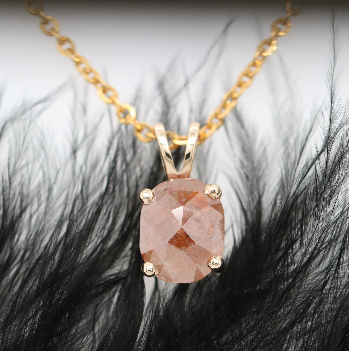 Oval Shape Peach Diamond Pendant with 18K Yellow Gold Chain Necklace For Women - JayKrishna Diamond