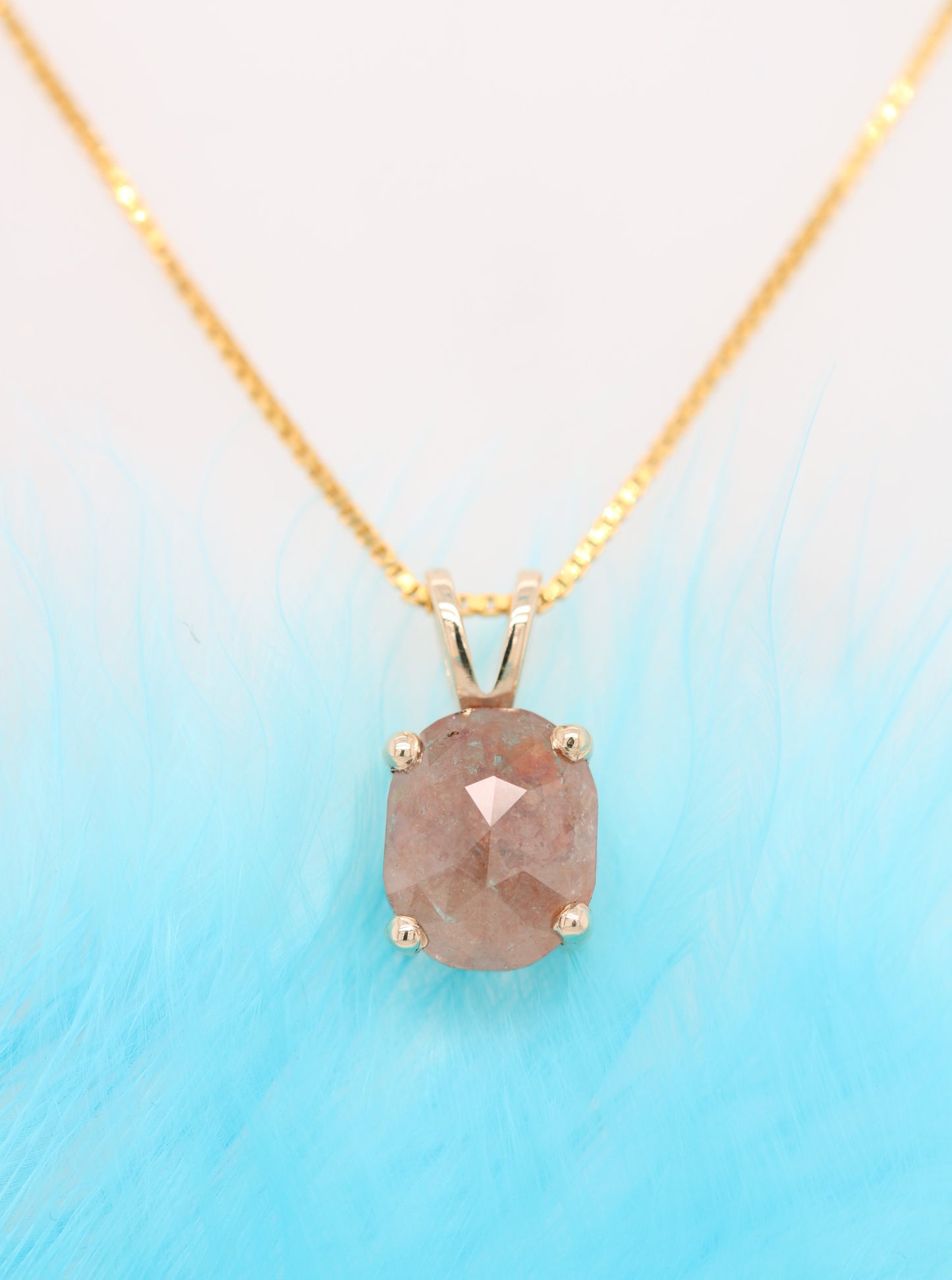 Oval Shape Peach Diamond Pendant with 10K Yellow Gold Pendant With Gold Chain Gift For Her - JayKrishna Diamond