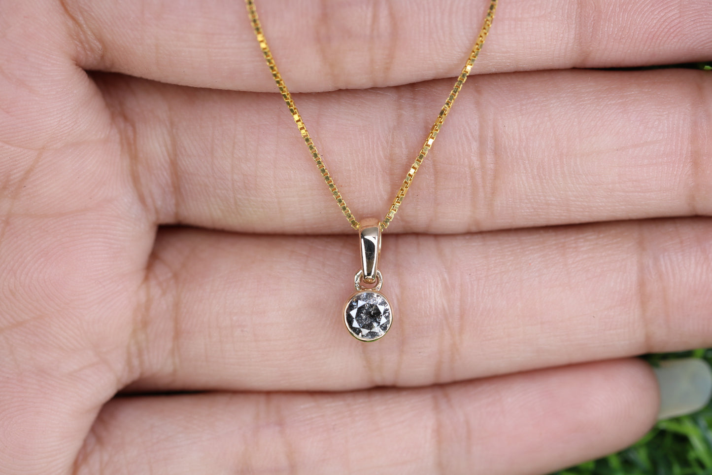 Loose Salt And Pepper Diamond Pendant Bezel Setting With 10K Gold Chain Necklace Gift For Her - JayKrishna Diamond