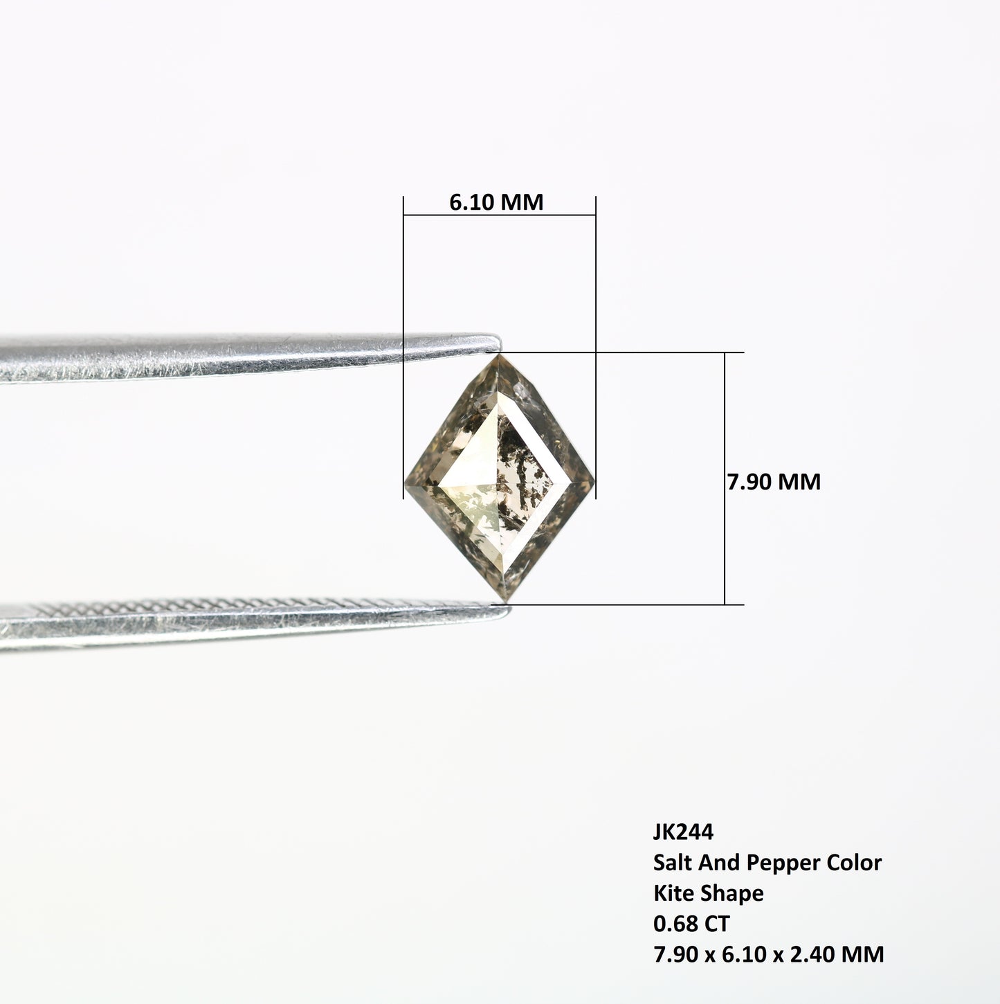 0.68 CT Polished Kite Shape Salt and Pepper Diamond For Proposal Ring - JayKrishna Diamond