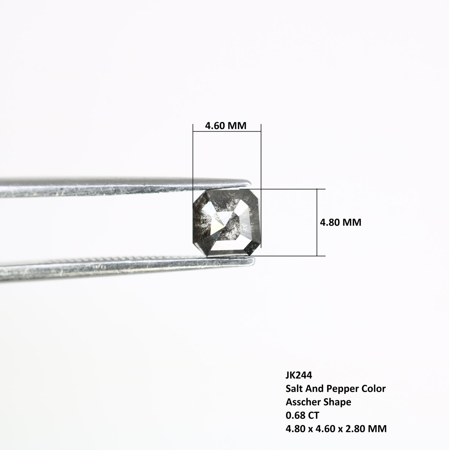 0.68 Carat Asscher Shape Natural Salt and Pepper Diamond (4.80 MM) for Galaxy Ring - Unique Gemstone for Celestial-Inspired Jewelry Designs - JayKrishna Diamond