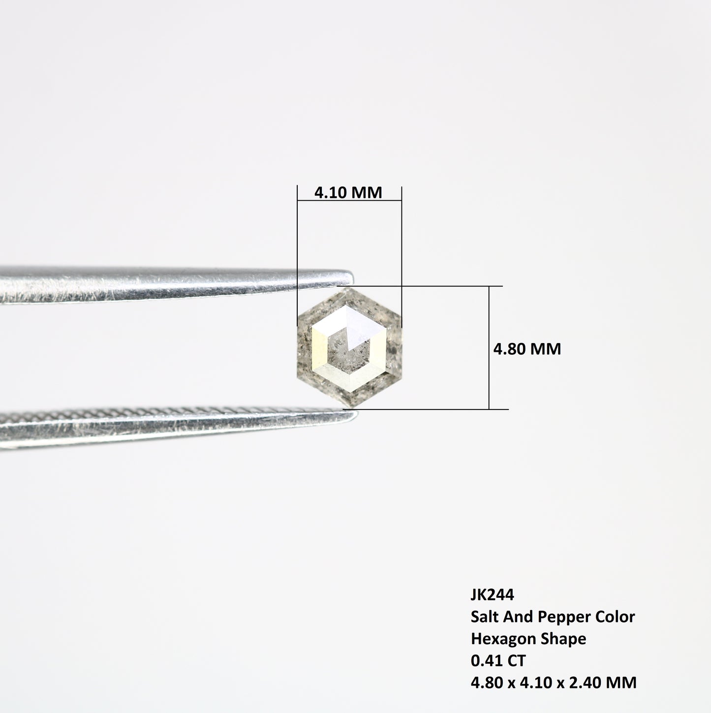 0.41 Carat Hexagon Shape Salt And Pepper 4.80 MM Diamond For Designer Ring - JayKrishna Diamond
