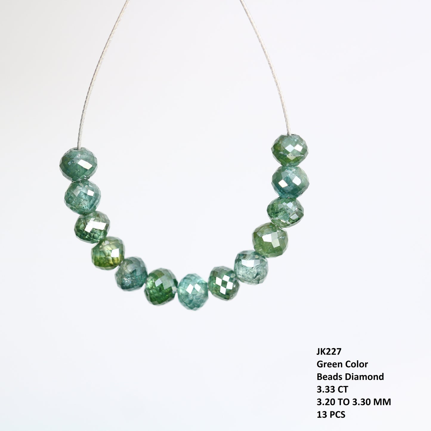 3.33 Carat Green Color Round Shape Polished Drilled Diamond Beads Necklace - JayKrishna Diamond