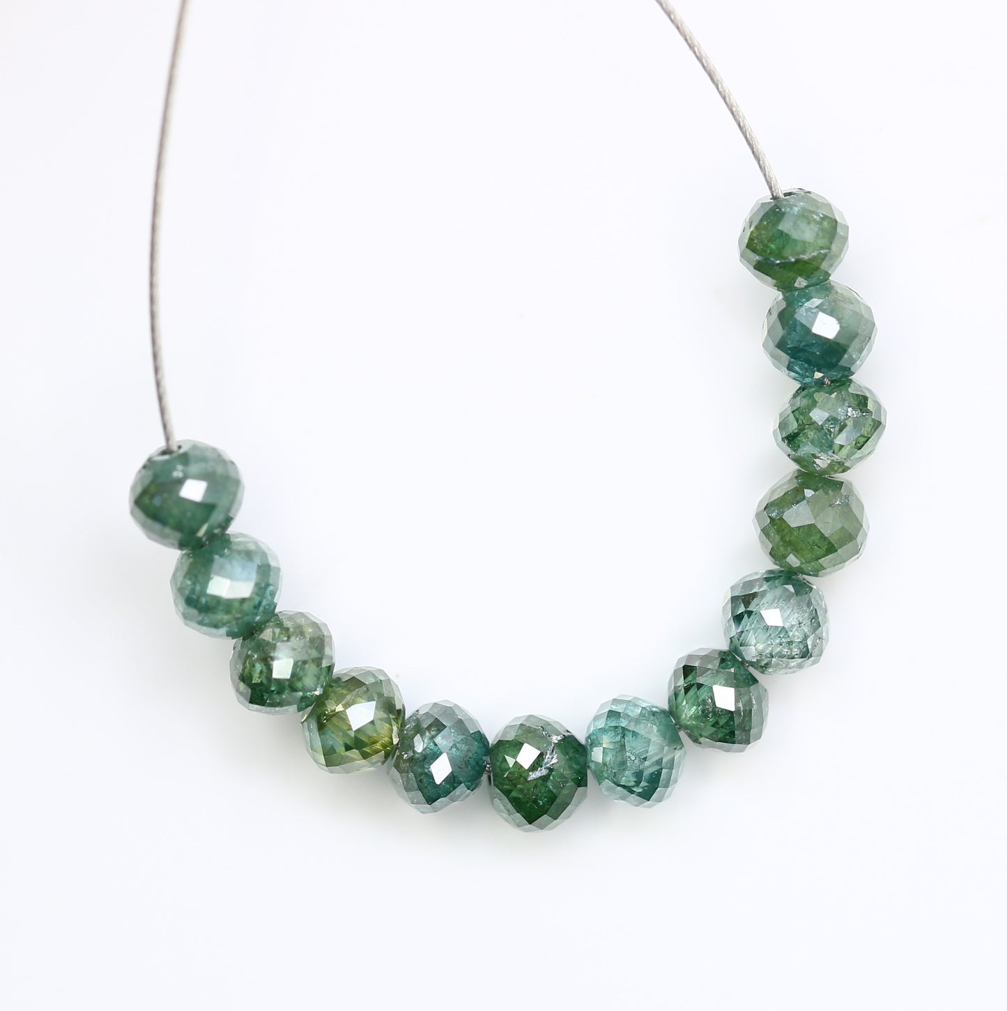 3.33 Carat Green Color Round Shape Polished Drilled Diamond Beads Necklace - JayKrishna Diamond