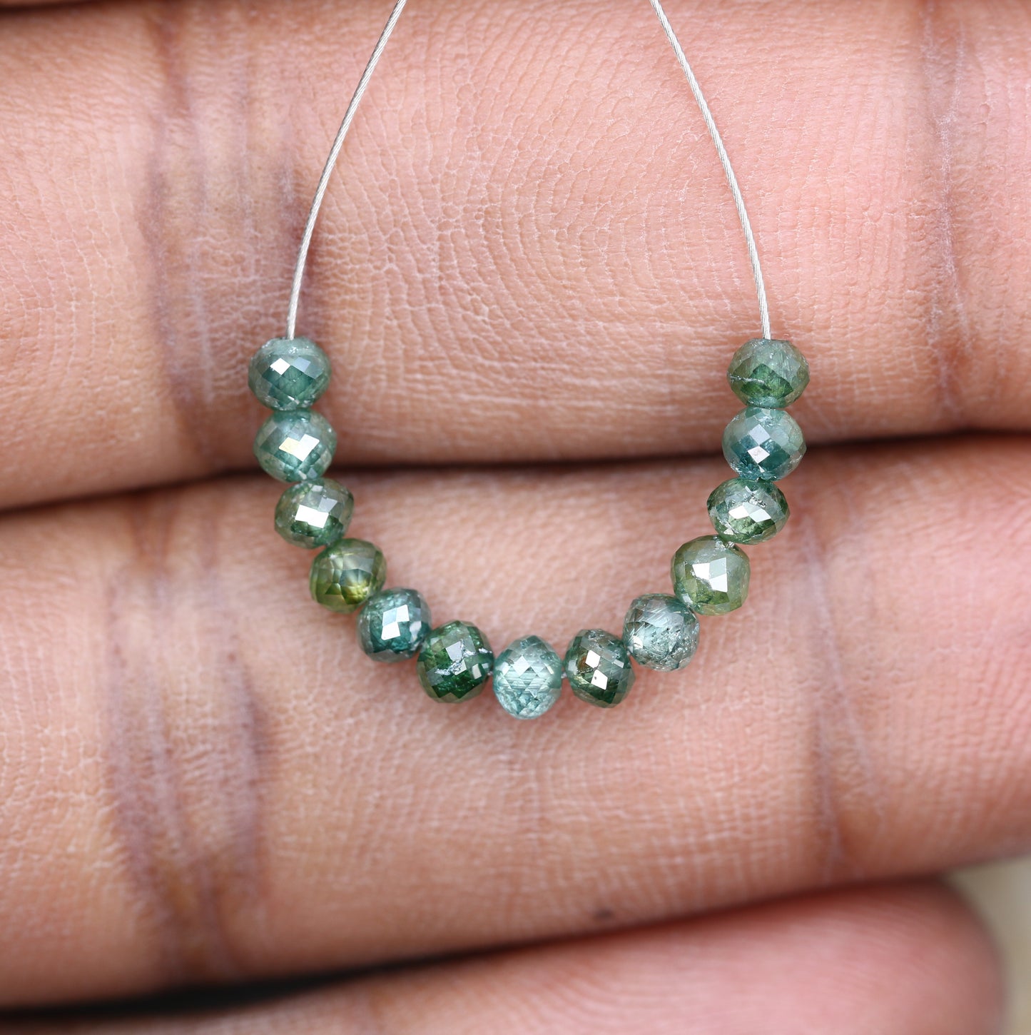 3.33 Carat Green Color Round Shape Polished Drilled Diamond Beads Necklace - JayKrishna Diamond
