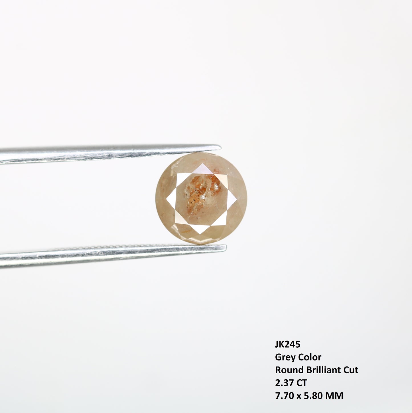 2.37 CT Natural Grey Round Brilliant Cut 7.70 MM Loose Diamond For Wedding Ring - JayKrishna Diamond