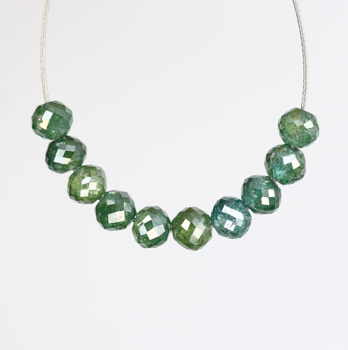 1.87 Carat Fancy Green Color Loose Round Polished Drilled Beads For Diamond Necklace - JayKrishna Diamond