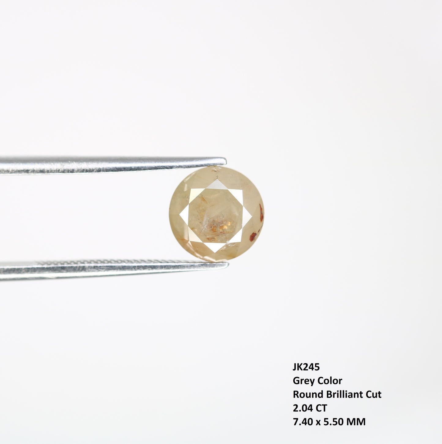 2.04 CT 7.40 MM Natural Grey Round Brilliant Cut Loose Diamond For Wedding Ring - JayKrishna Diamond