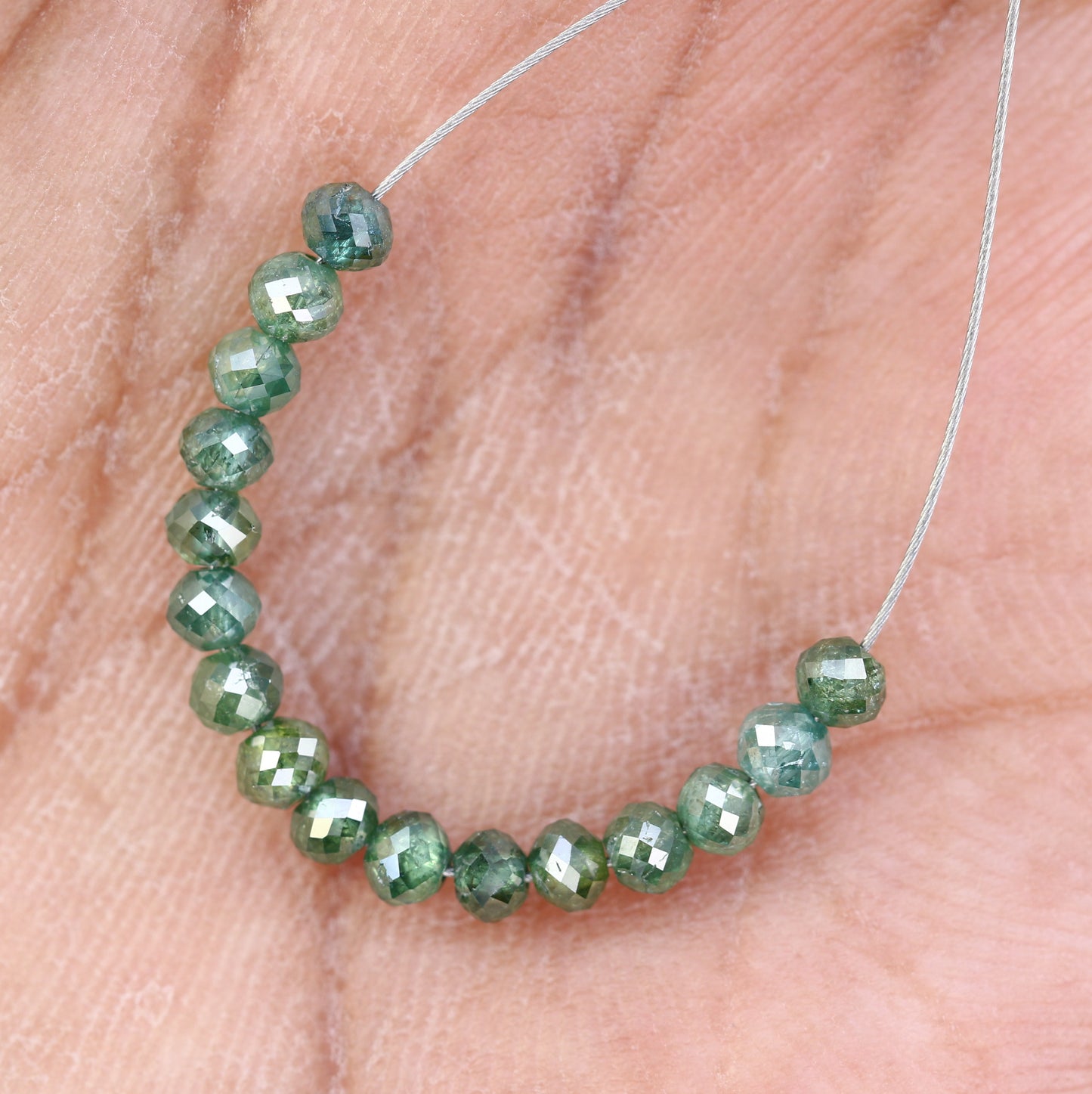 2.61 Carat Loose Round Polished Diamond Drilled Green Color Beads For Diamond Earring - JayKrishna Diamond
